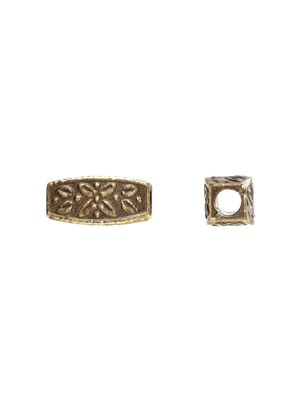 Antique Brass Victorian Filigree Carved Flower Squared Oval Tube Beads 10 pcs